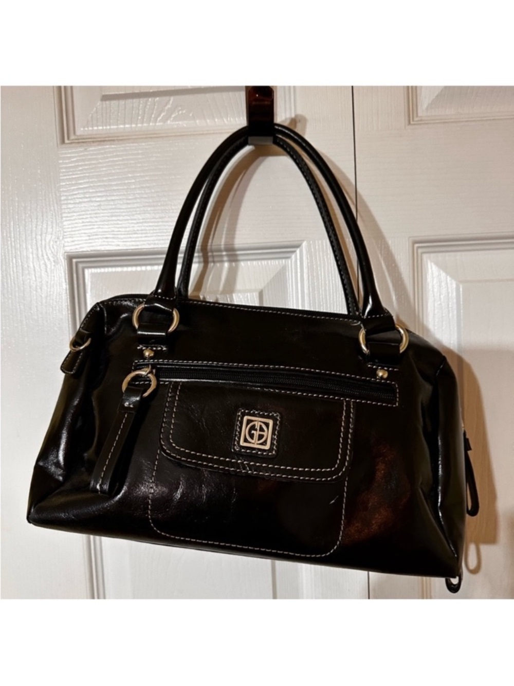 Black Women's Satchel Handbag with Contrast Stitching